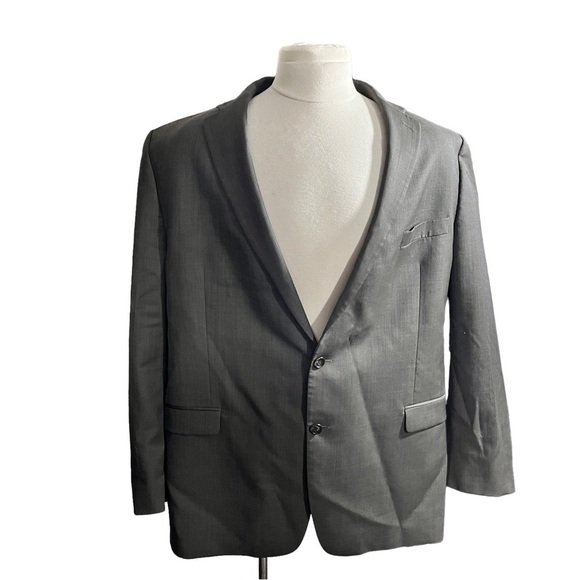 Ralph Lauren Grey Crosshatch 2 Button Suit Jacket Sz 50L Sports Coat 100% Wool - Picture 1 of 11